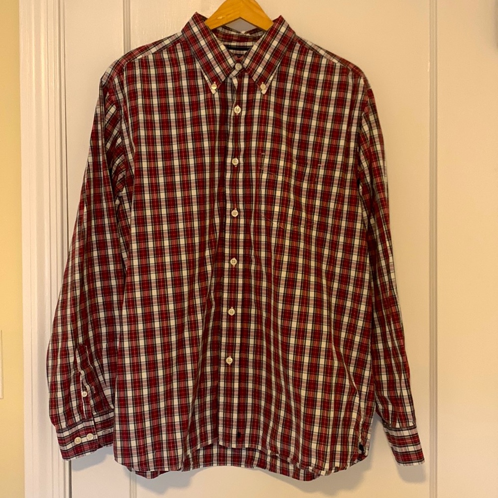 Gap red plaid cotton button down shirt